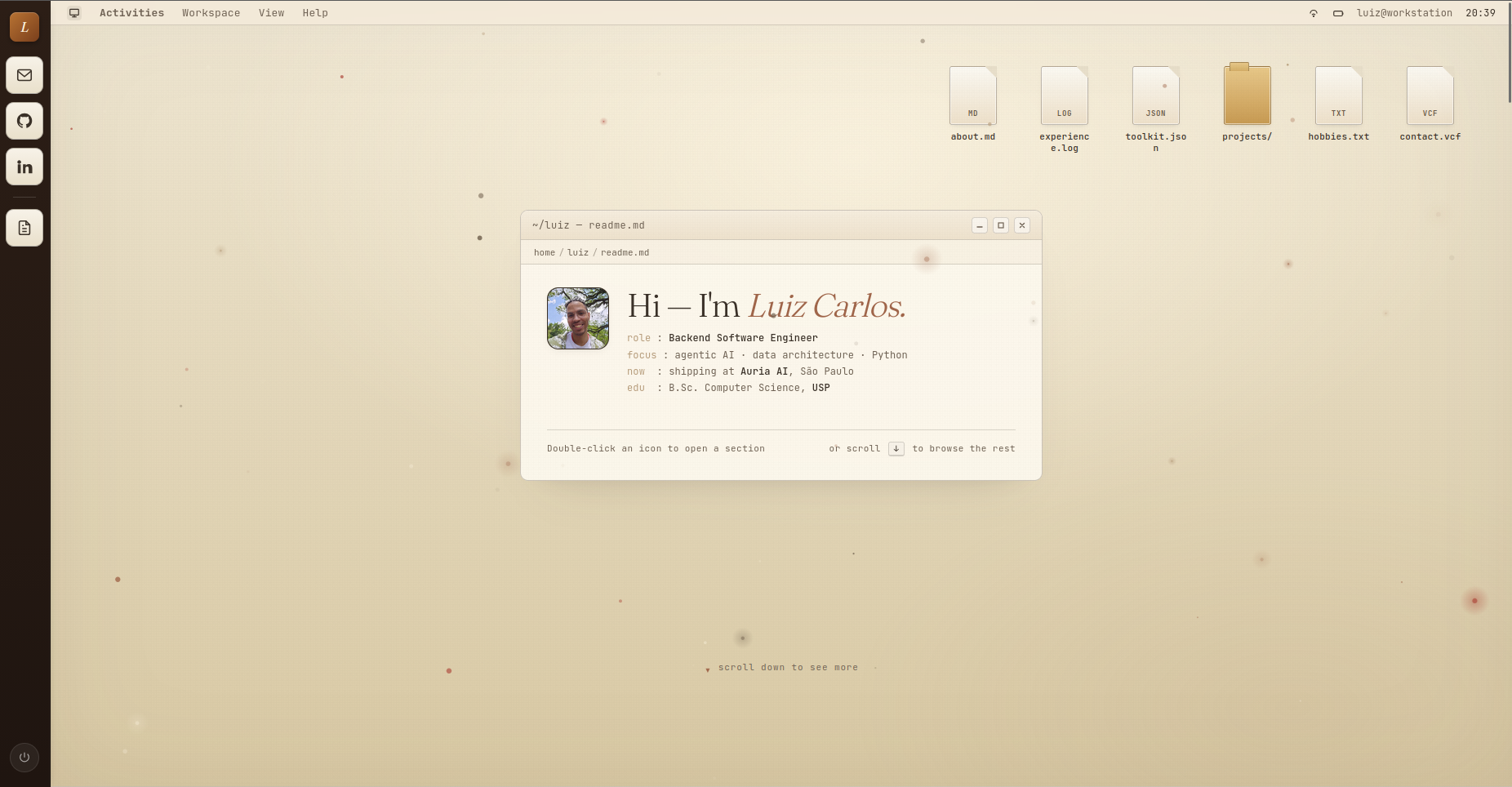 Screenshot of the portfolio site